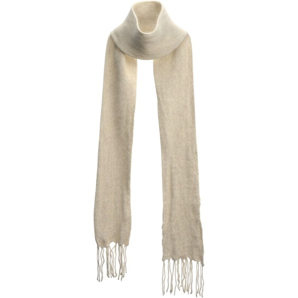 Unbranded Scarf Womens OS Ivory Angora Rabbit Hair Blend Fringed Winter Coquette